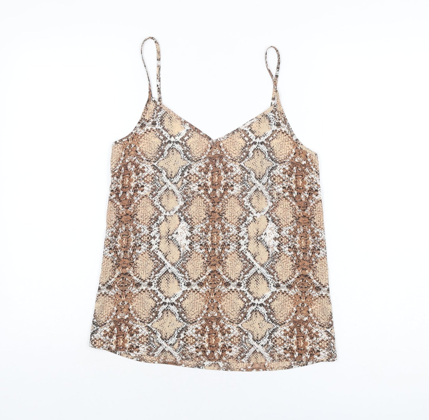 Marks and Spencer Womens Brown Animal Print Polyester Camisole T-Shirt Size 6 V-Neck - Snake Print