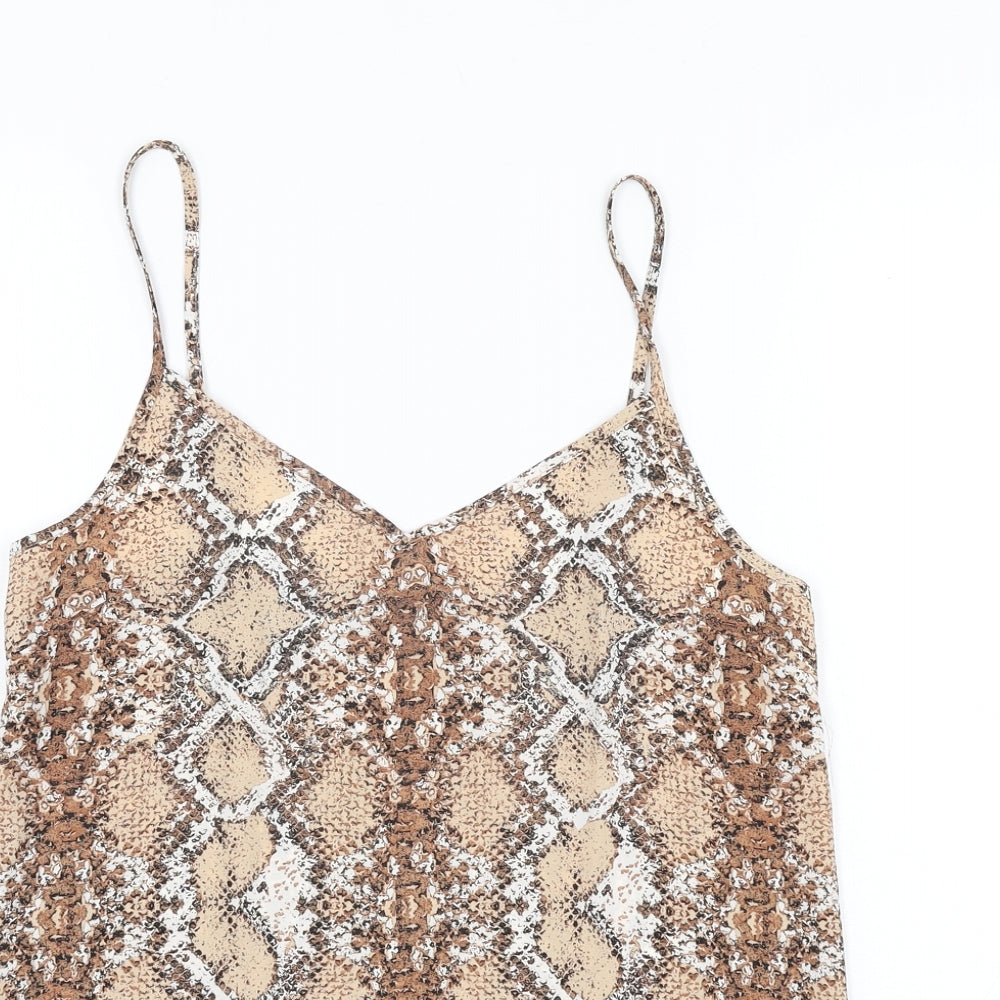 Marks and Spencer Womens Brown Animal Print Polyester Camisole T-Shirt Size 6 V-Neck - Snake Print