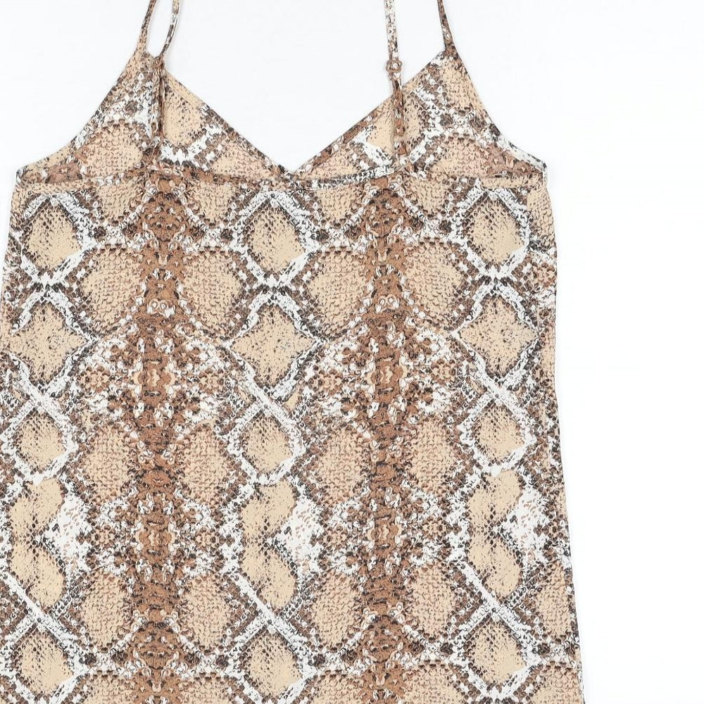 Marks and Spencer Womens Brown Animal Print Polyester Camisole T-Shirt Size 6 V-Neck - Snake Print