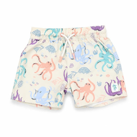 Marks and Spencer Boys Beige Geometric Polyester Shorts Outfit/Set Size 6-9 Months Drawstring - Swim Short, Octopus Print