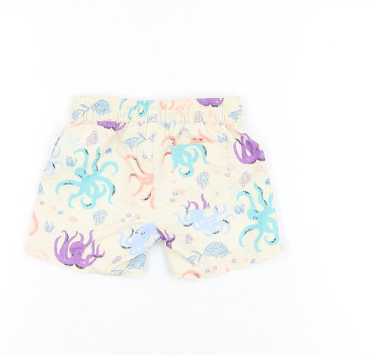 Marks and Spencer Boys Beige Geometric Polyester Shorts Outfit/Set Size 6-9 Months Drawstring - Swim Short, Octopus Print