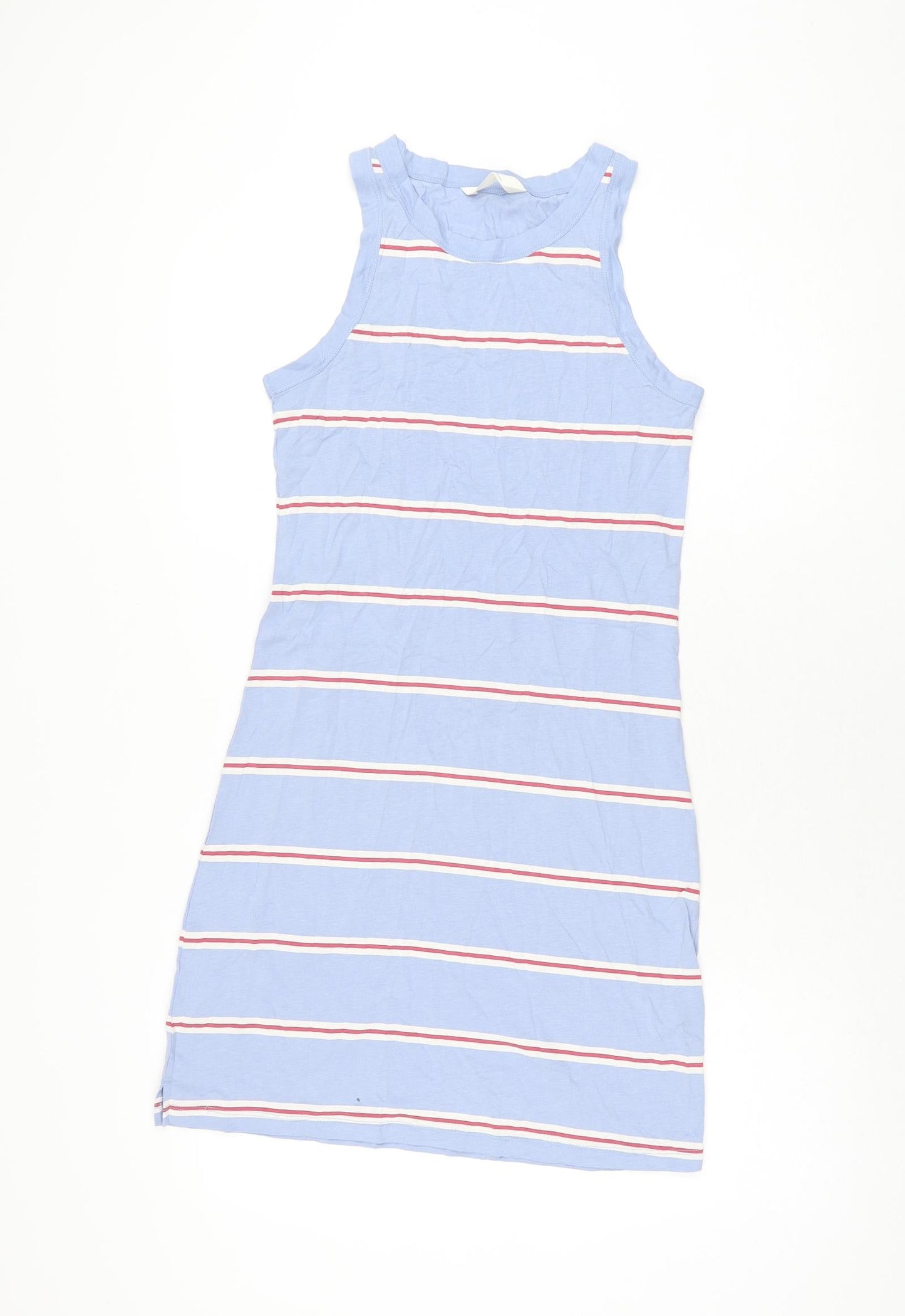Marks and Spencer Womens Blue Striped Cotton Bodycon Size S Round Neck Pullover