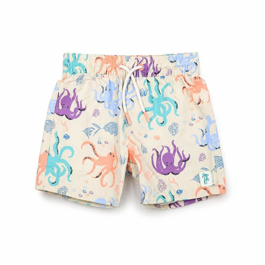 Marks and Spencer Boys Beige Geometric Polyester Shorts Outfit/Set Size 12-18 Months Drawstring - Swim Short, Octopus Print