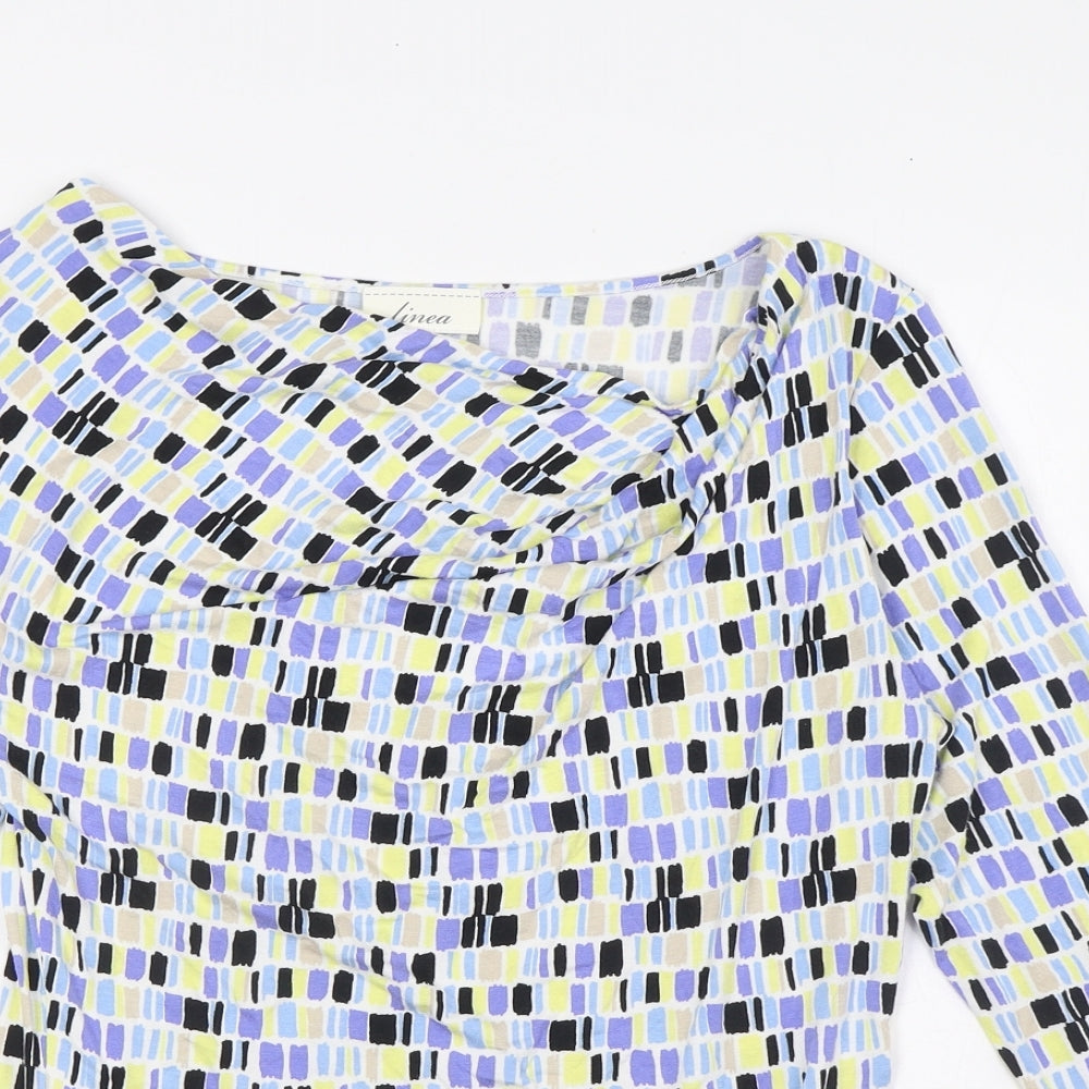 Linea Womens Multicoloured Viscose Basic Blouse Size M Round Neck