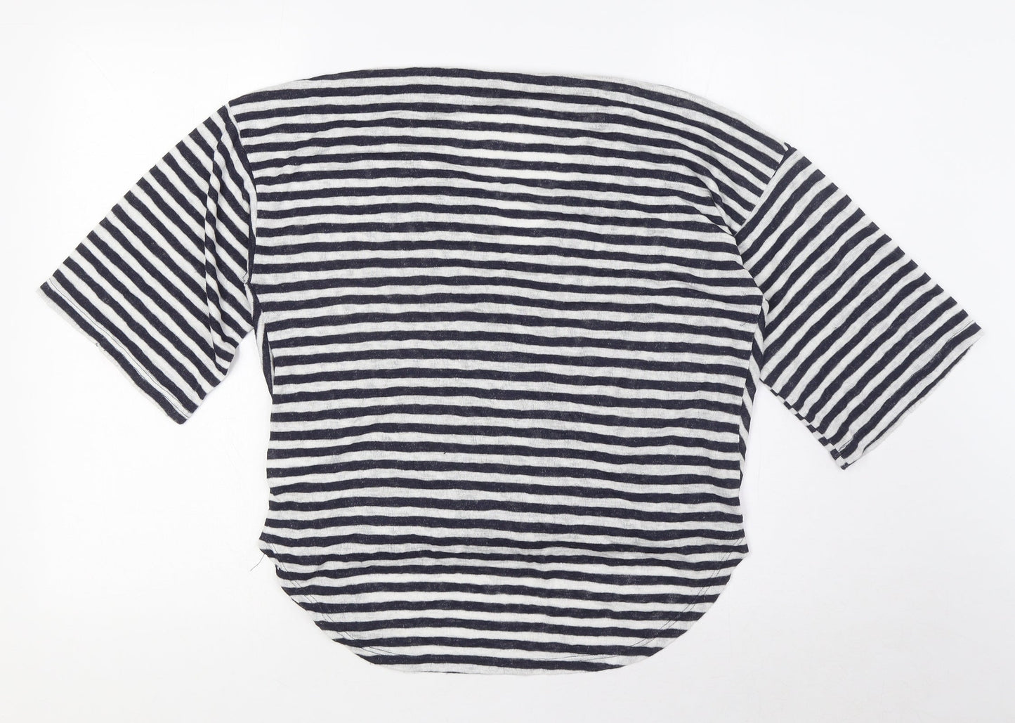 COIN 1804 Womens Blue Striped Viscose Basic Blouse Size M V-Neck