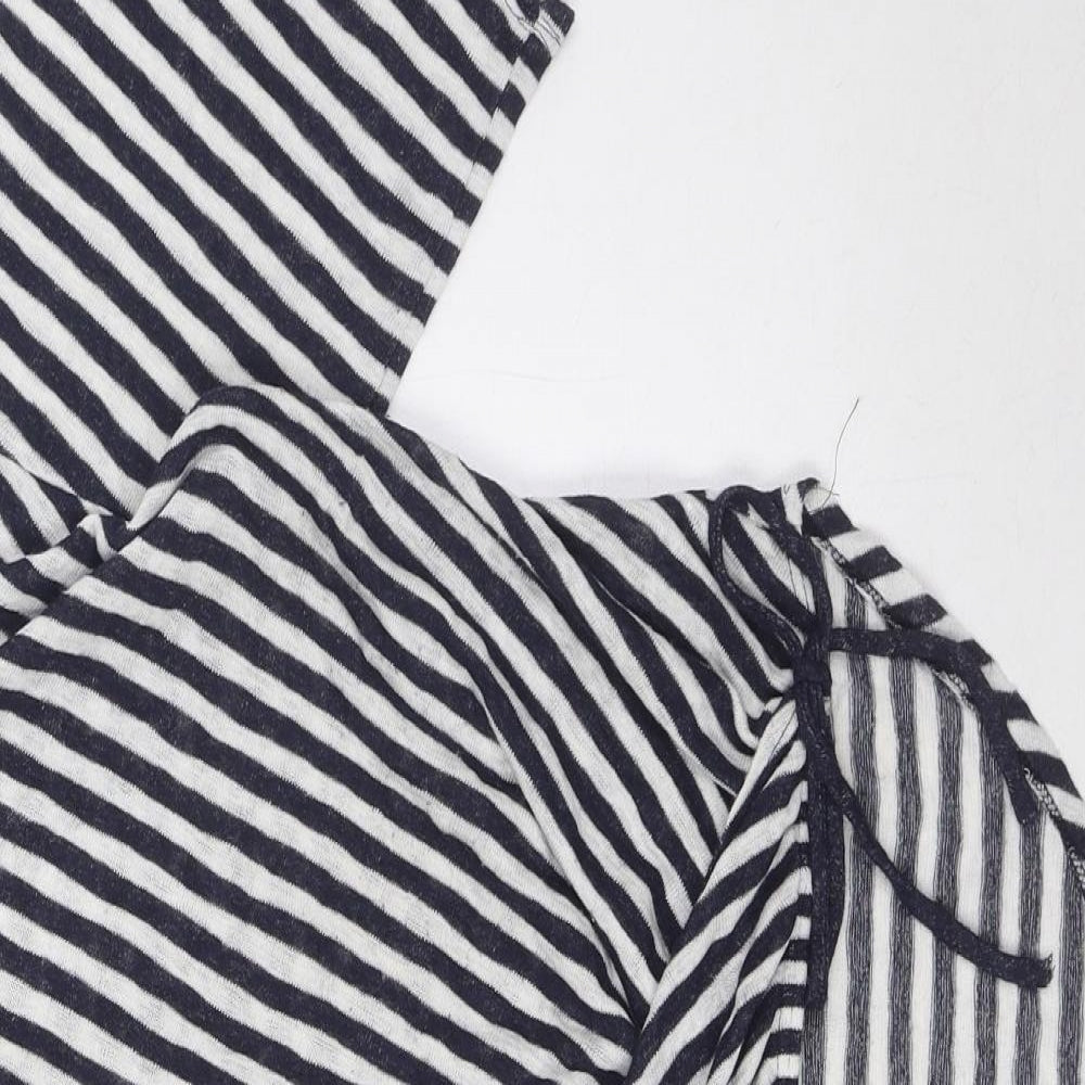 COIN 1804 Womens Blue Striped Viscose Basic Blouse Size M V-Neck