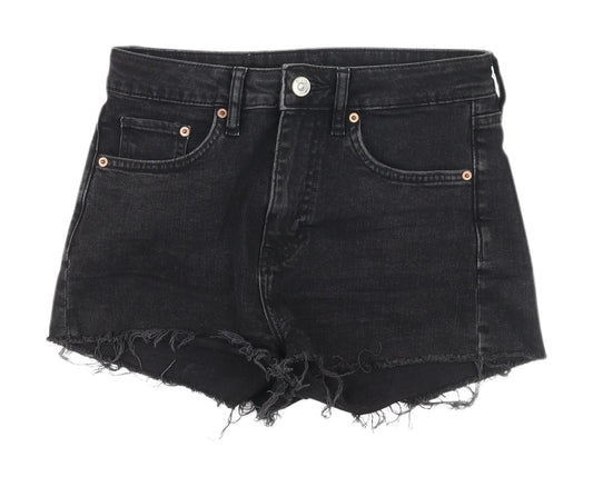 H&M Women's Black High-Rise Cut-Off Denim Shorts