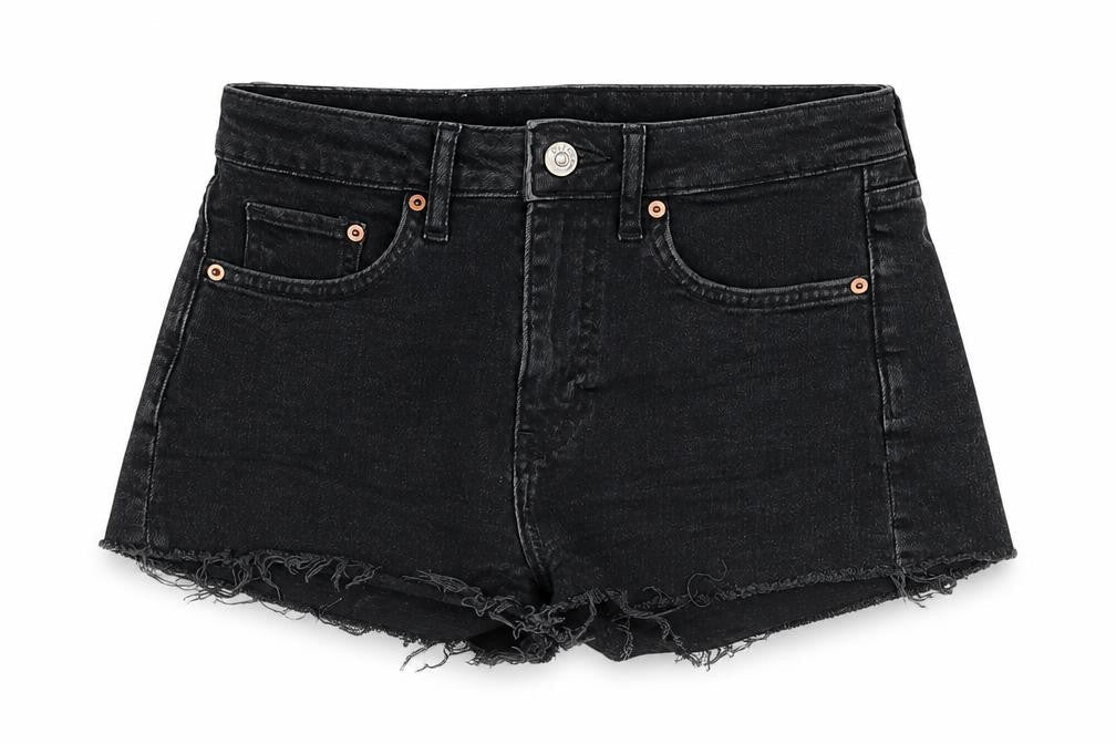 H&M Women's Black High-Rise Cut-Off Denim Shorts