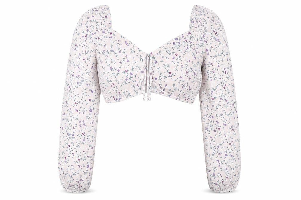 Front view of PRETTYLITTLETHING Floral Cropped Blouse, size 14, Multicoloured