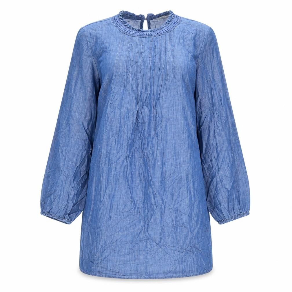 Front view of Marks & Spencer Blue Chambray Long Sleeve Dress