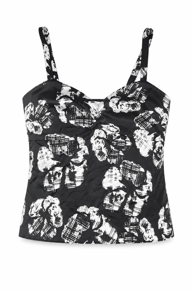 Debenhams Black Floral Camisole Tank Top - Size 10 Petite