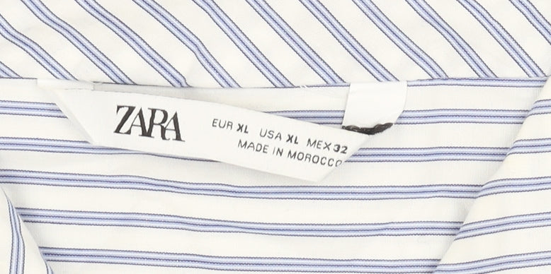 Zara Women's Blue Striped Button-Up Shirt XL