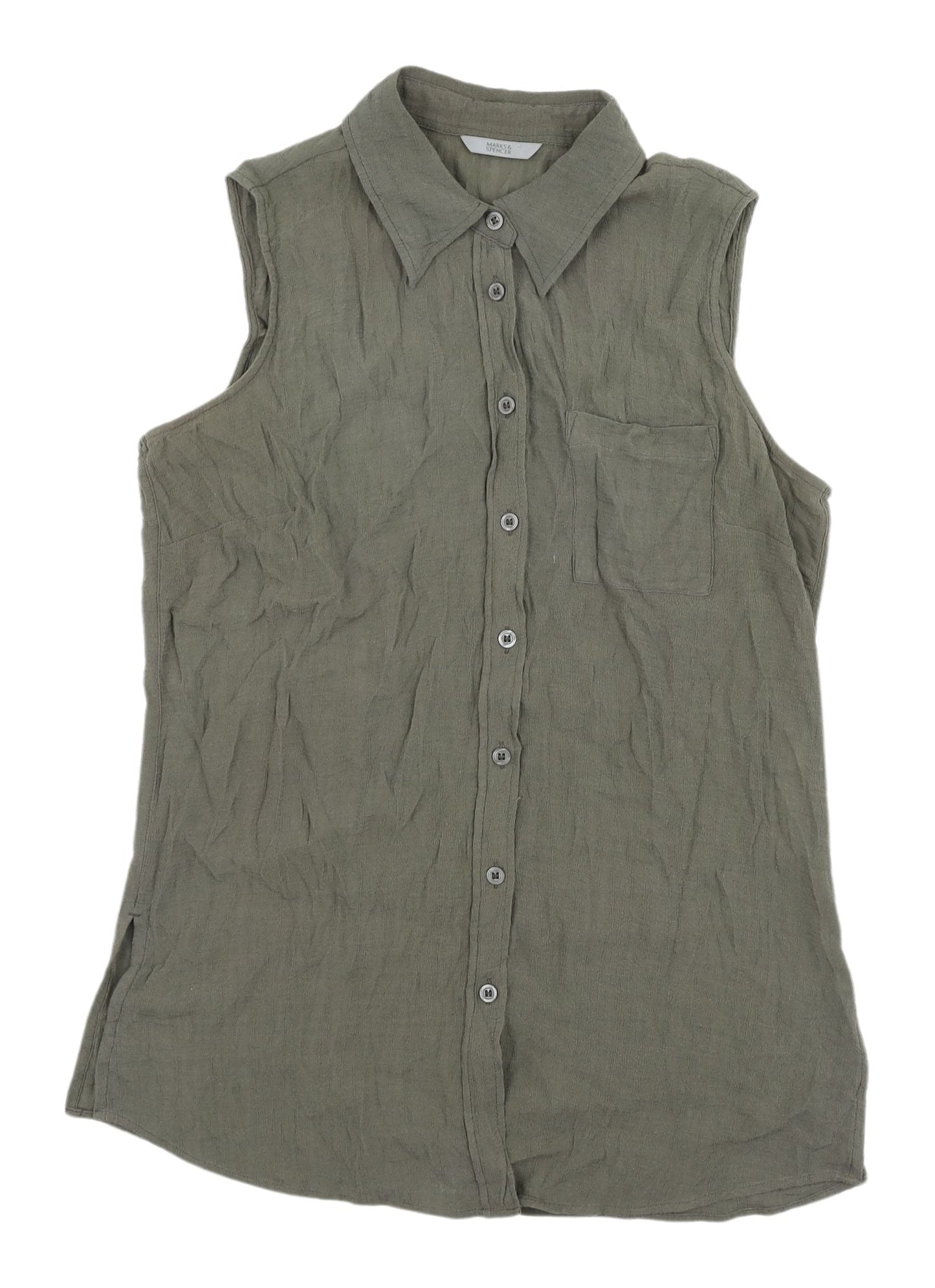 Marks and Spencer Women's Sleeveless Green Button-Up Top