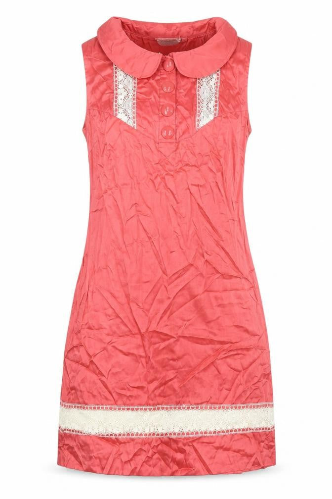 Front view of New Look Red Sleeveless Collared Dress UK 16