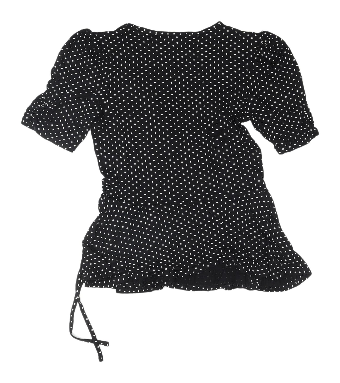 New Look Women's Black Polka Dot Wrap Blouse Size 8