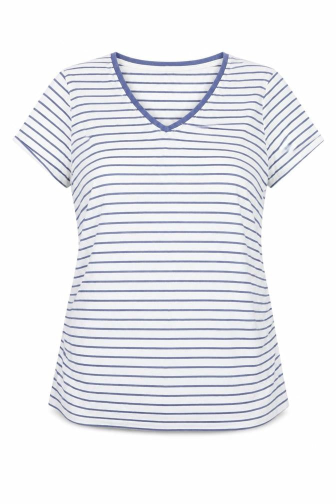 Avenue Women's White Striped V-Neck T-Shirt Size 12-14
