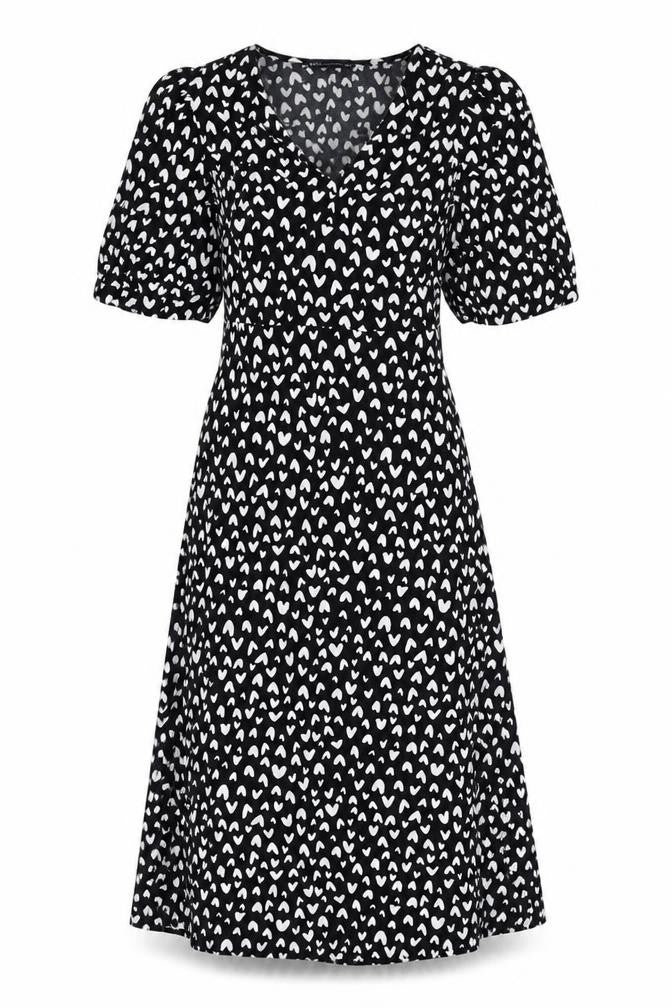 M&S Women's Black V-Neck A-Line Dress, Size 6
