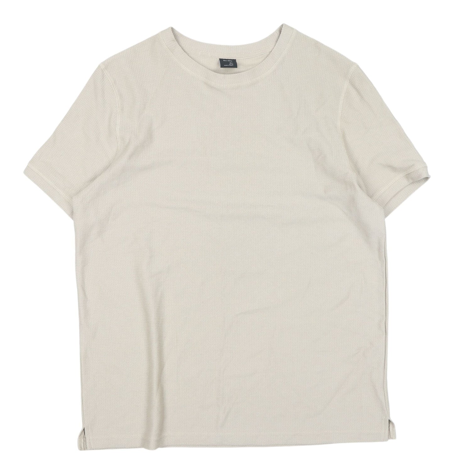Bershka Men's Beige Crew Neck T-Shirt Size L