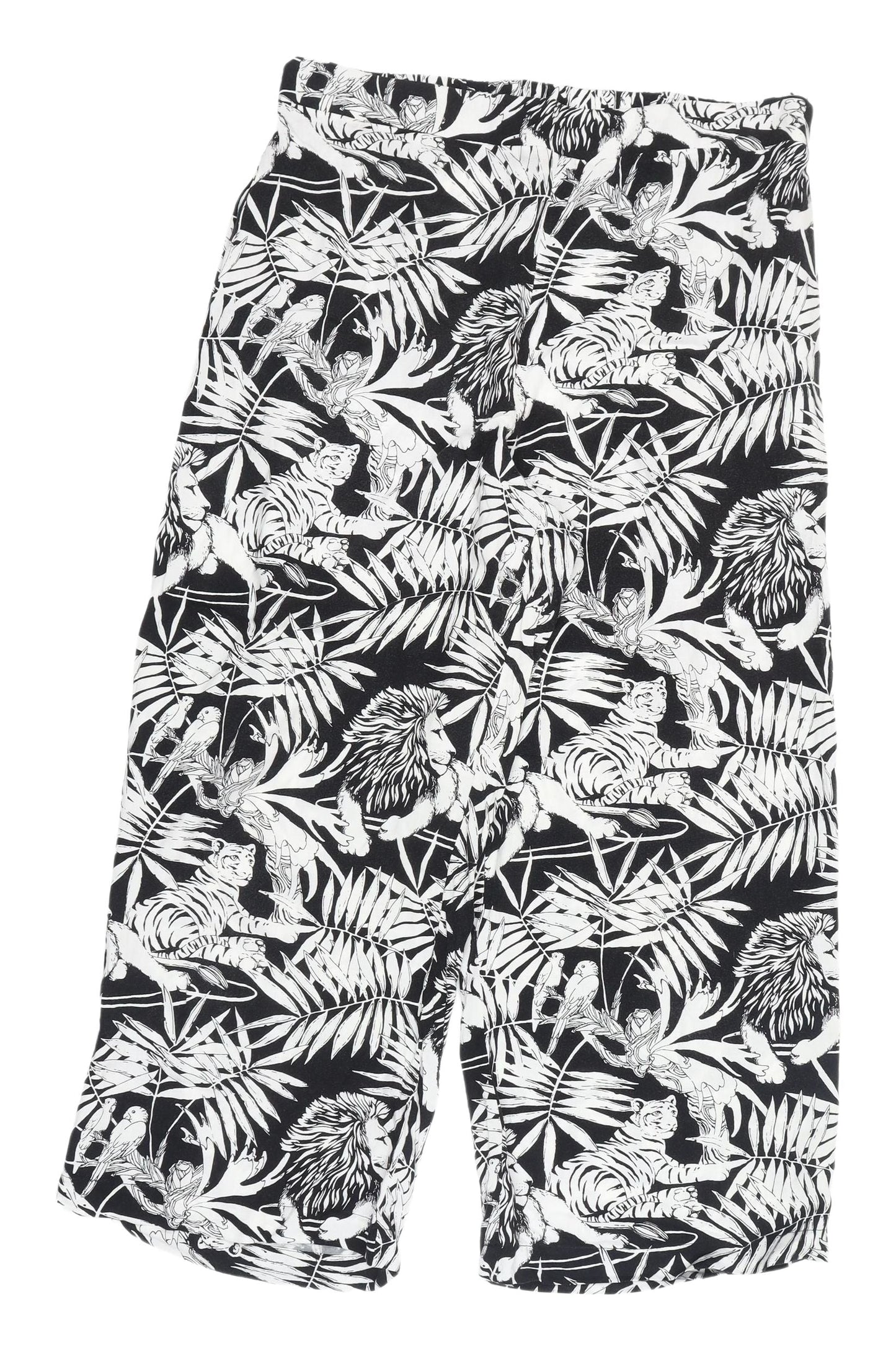 Warehouse Women's Cropped Black Animal Print Trousers