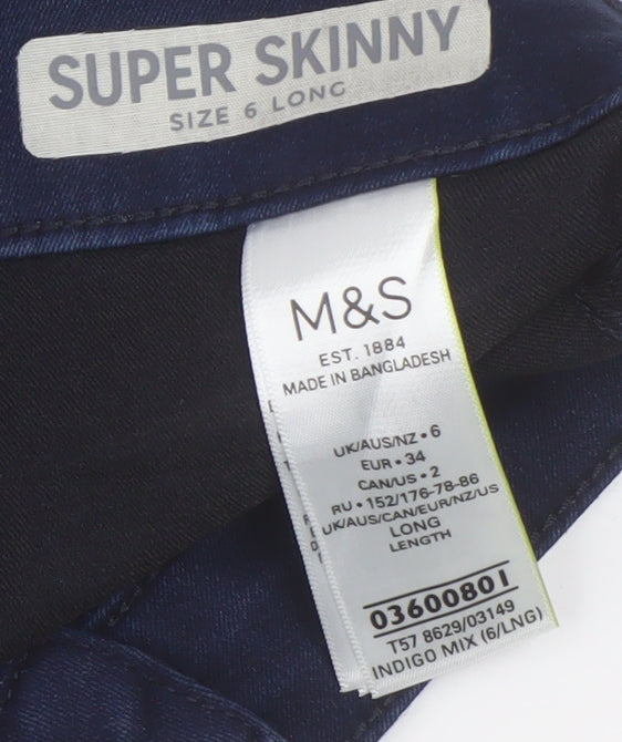 Marks and Spencer Women's Blue Skinny Jeans, Size 6