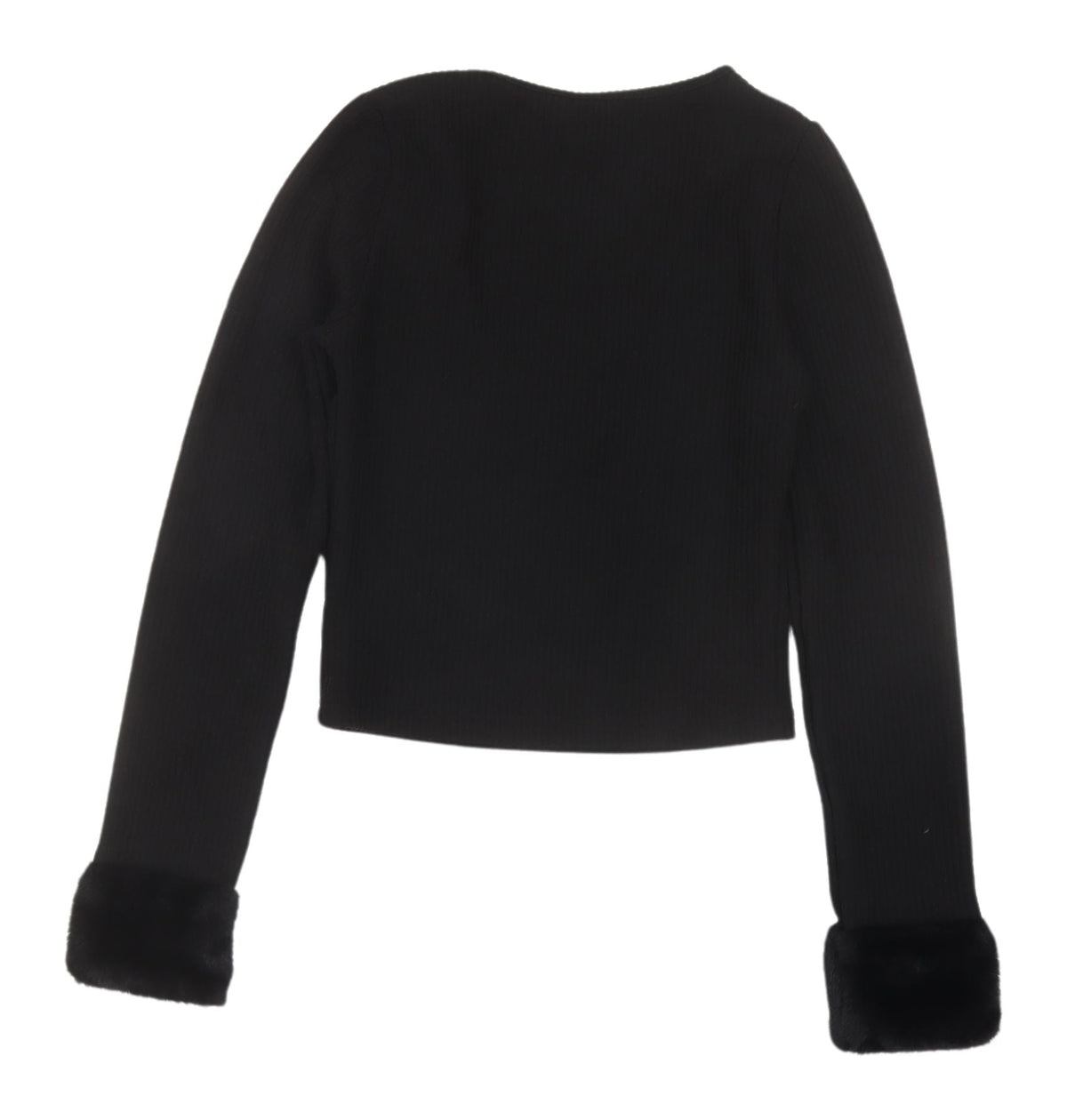 Divided Women's Black Cropped Top with Fur Trim, Size 8