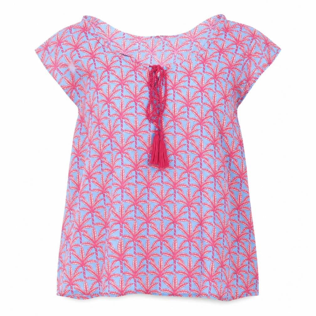 Dusk Women's Tropical Blue Red Viscose Tunic Top S