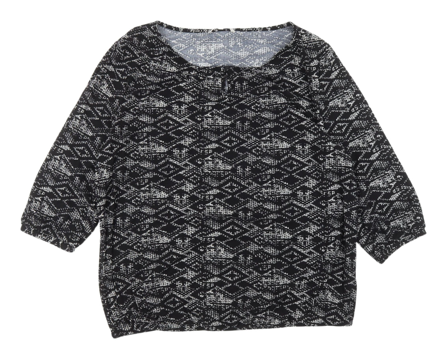 Pebble Bay Women's Black Geometric Top 3/4 Sleeve Size 20