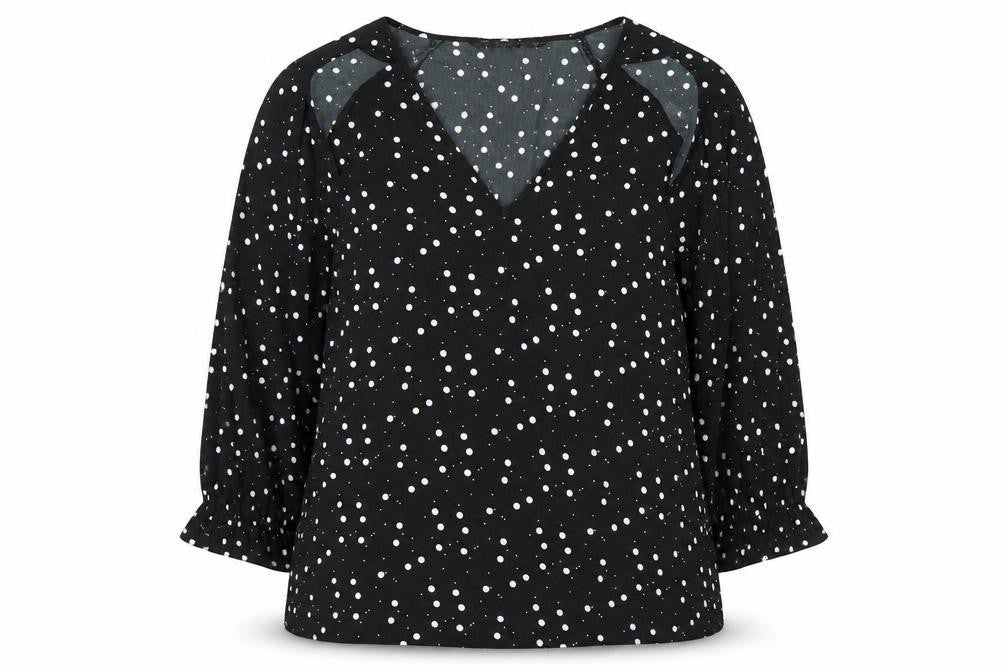 Dunnes Womens Black Polka Dot Blouse XL 3/4 Sleeve