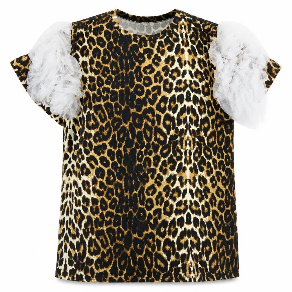 Yu & Me Women's Leopard Print Puff Sleeve T-Shirt, M