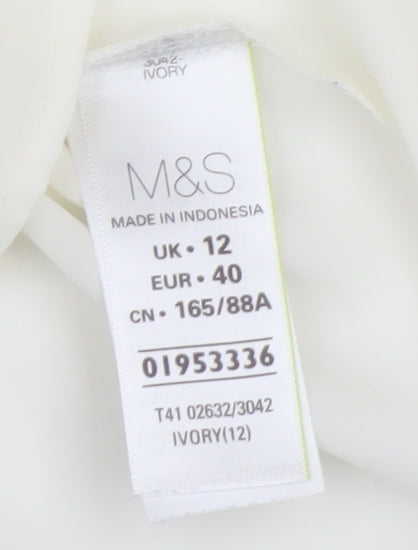 Marks and Spencer Women Ivory Blouse, Size 12, V-Neck Basic