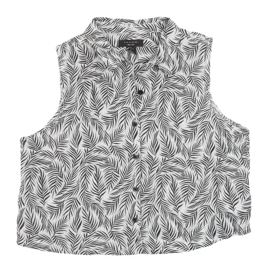 Tahari Women's Black XL Geometric Linen Blouse