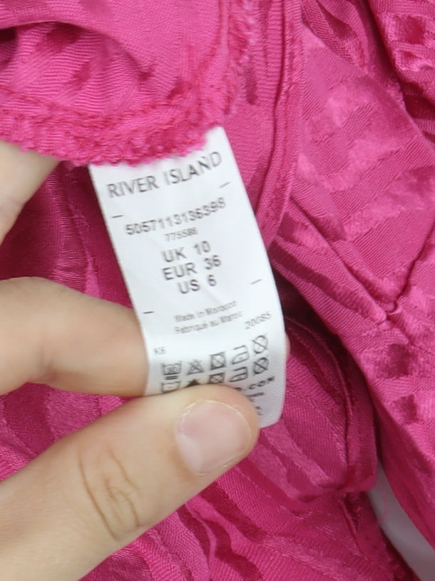 River Island Pink Animal Print Cropped Blouse - Size 10