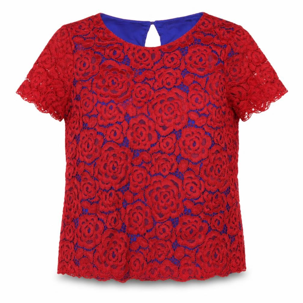 Marks and Spencer Women's Red Floral Lace Blouse - Size 12