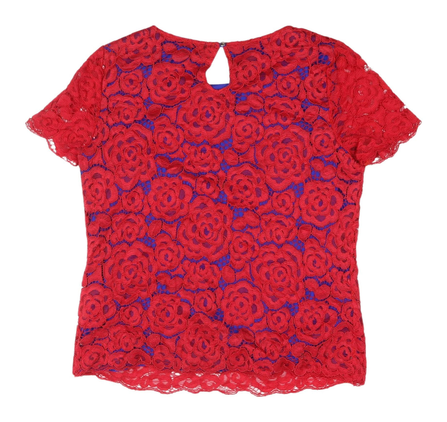 Marks and Spencer Women's Red Floral Lace Blouse - Size 12