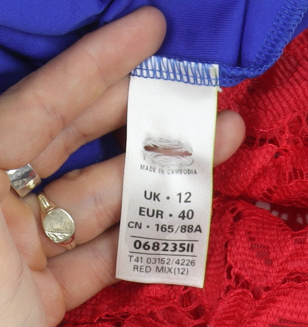 Marks and Spencer Women's Red Floral Lace Blouse - Size 12