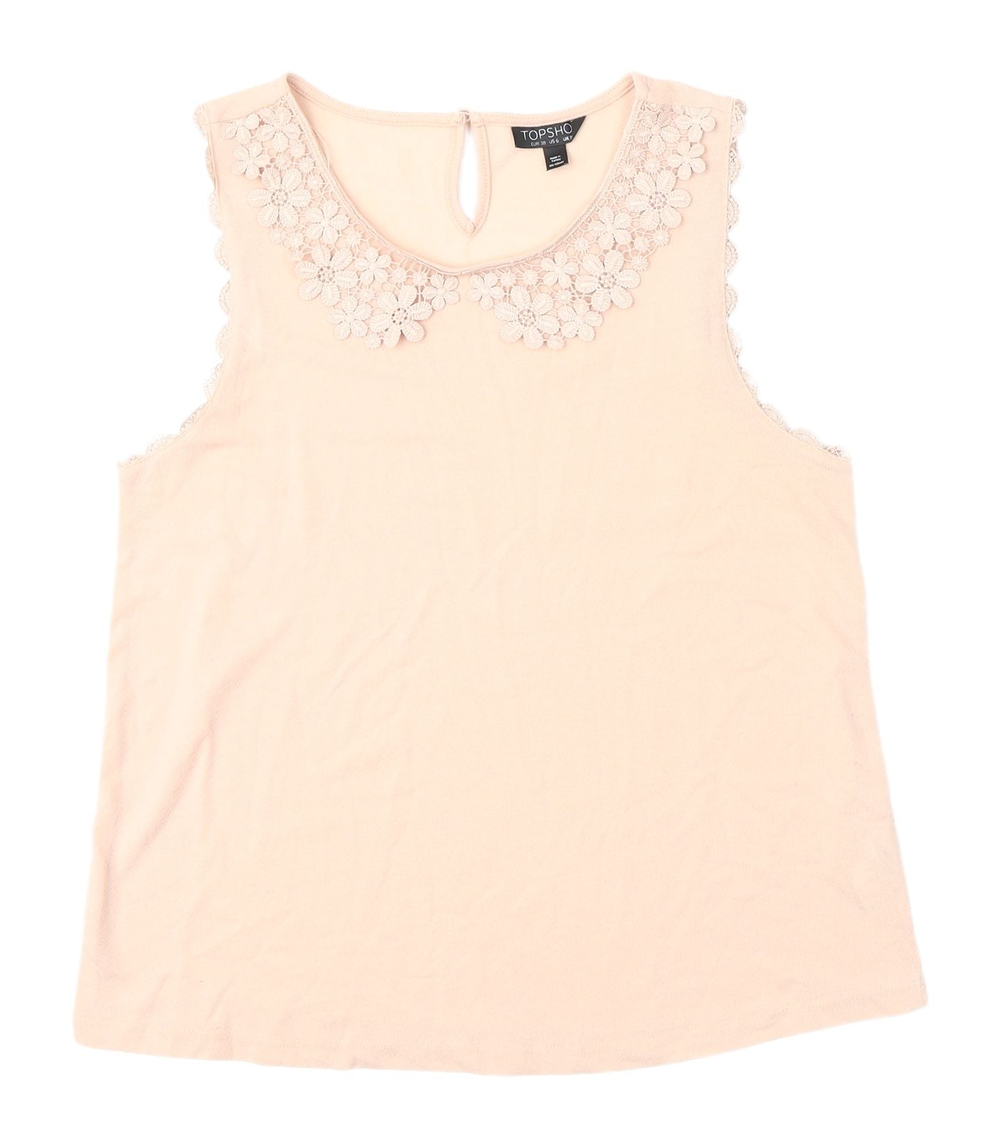 Topshop Beige Lace Trim Sleeveless Blouse Size 10