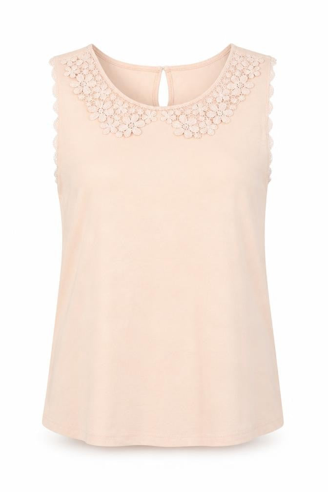 Topshop Beige Lace Trim Sleeveless Blouse Size 10