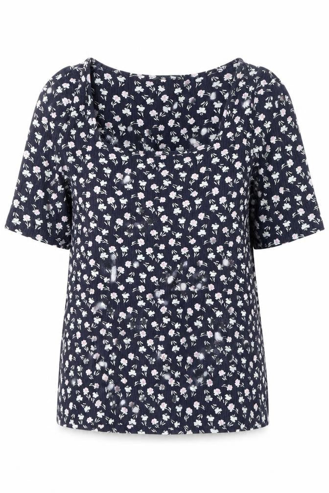 Marks and Spencer Women's Blue Floral T-Shirt - Size 12