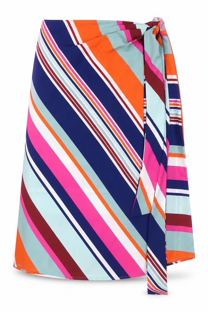 Front view of V by Very Multicoloured Striped Wrap Skirt, size 14