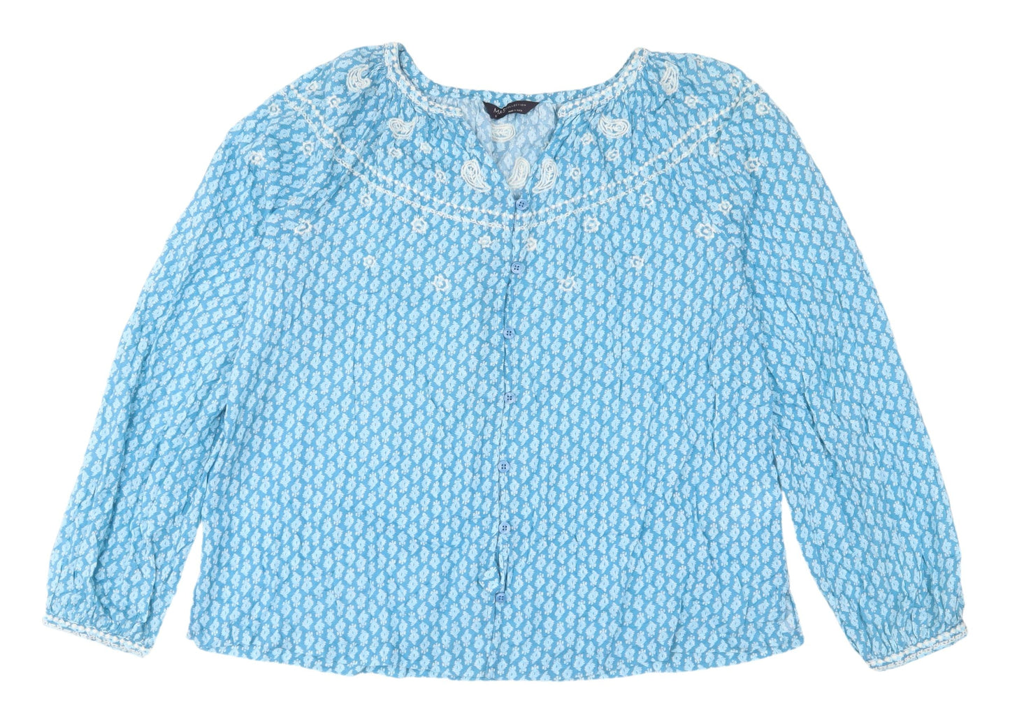 Marks & Spencer Blue Embroidered Blouse, Size 6