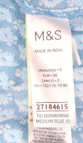 Marks & Spencer Blue Embroidered Blouse, Size 6