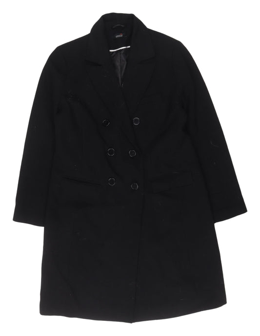 London Eye Women's Black Double-Breasted Overcoat Size 12