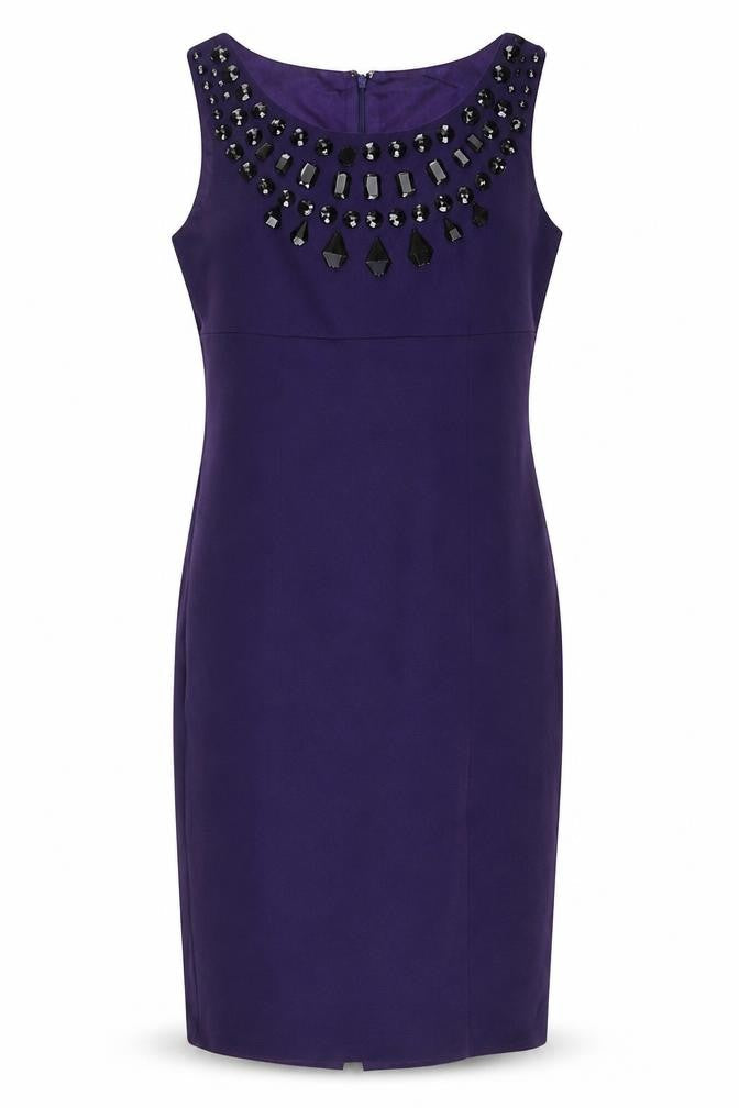 Oasis Purple Sleeveless Beaded Sheath Dress - Size 10