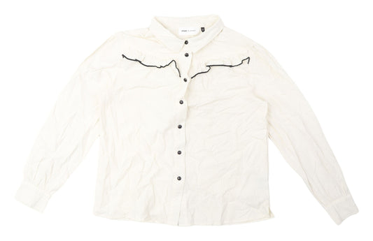 POM Amsterdam Women's White Long Sleeve Button-Up Blouse
