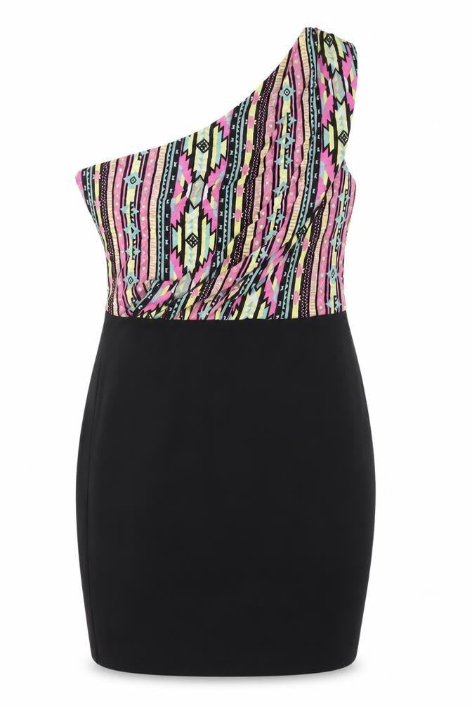 Front view of Miss Selfridge Women's Multicoloured One Shoulder Dress