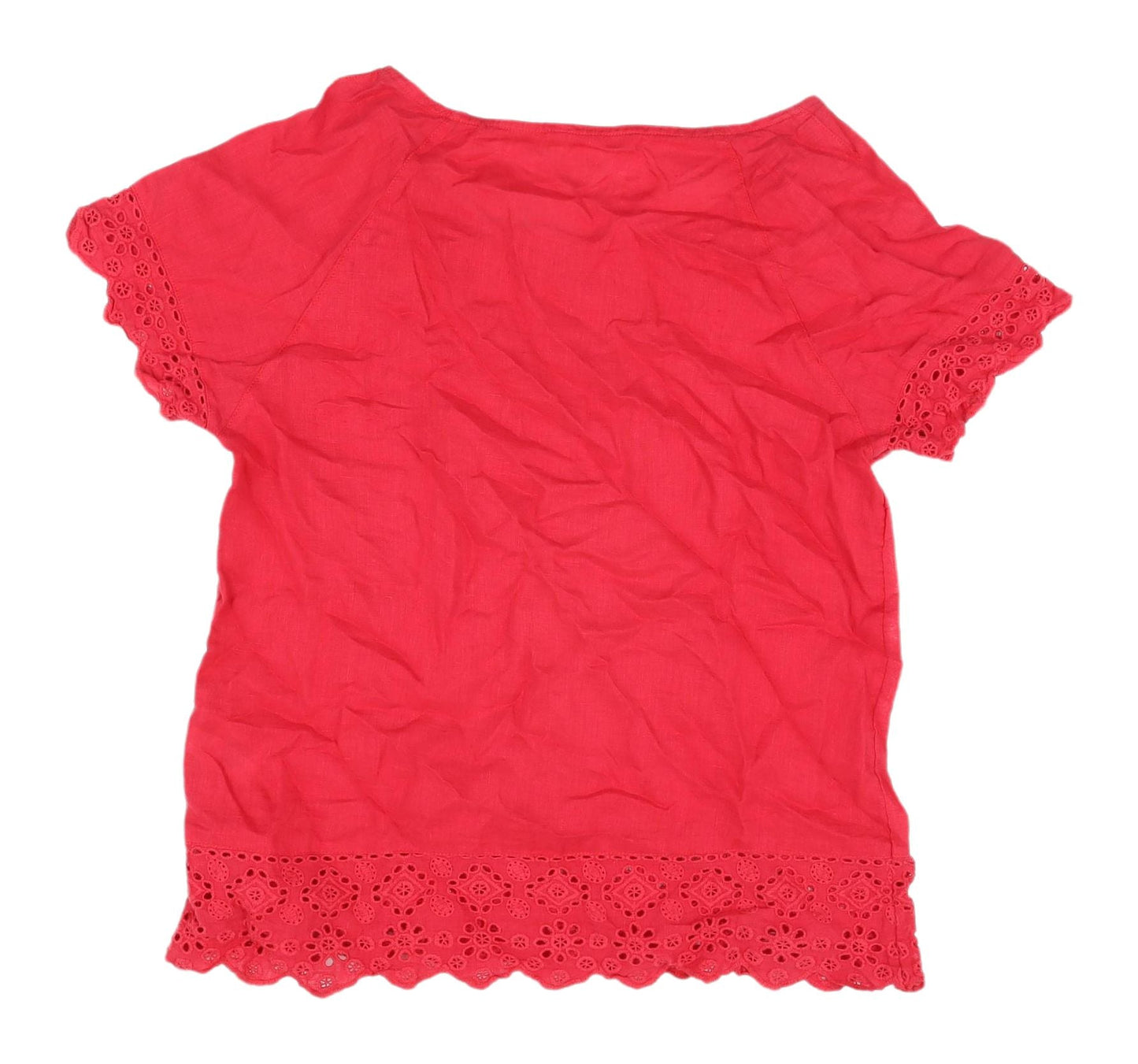 White Stuff Women's Red Crochet Short Sleeve Blouse