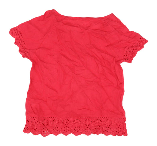White Stuff Women's Red Crochet Short Sleeve Blouse