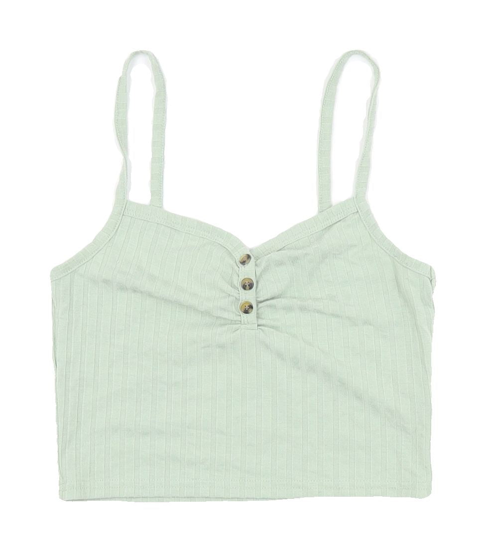 Topshop Women's Green Cropped Tank, Size 8, Button Accent