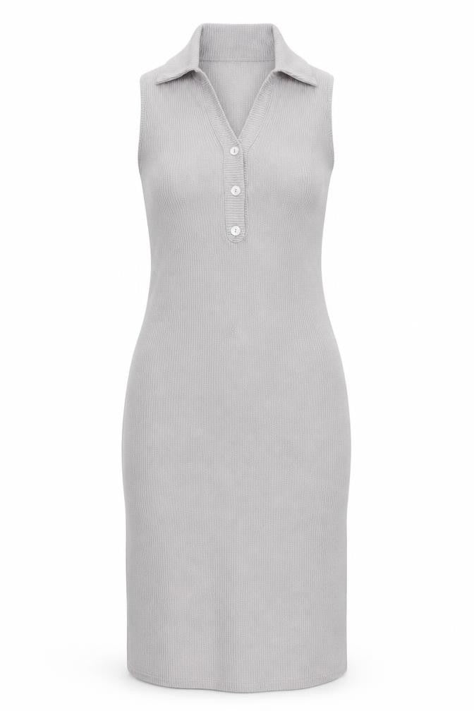 Front view of PRETTYLITTLETHING Grey Collared Mini Dress, size 8