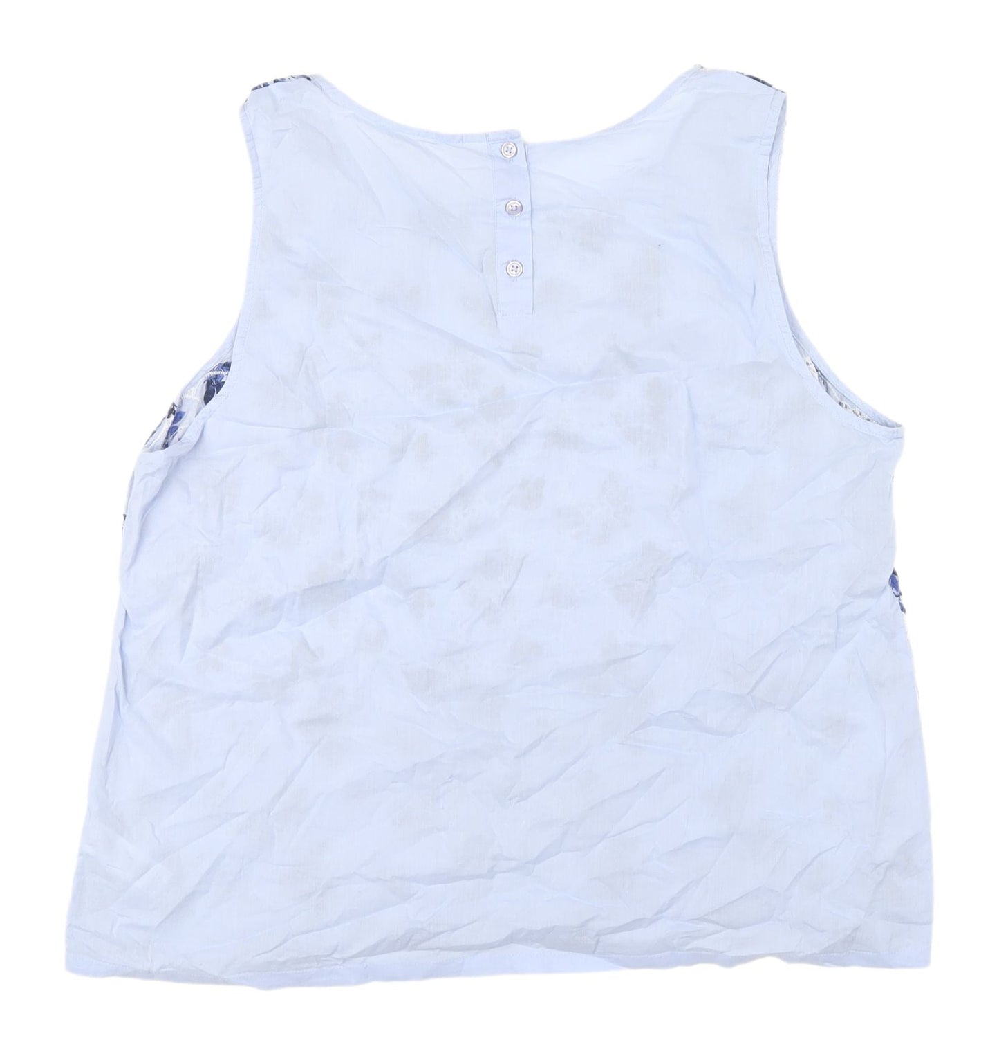 BHS Women's Blue Floral Embroidered Sleeveless Blouse